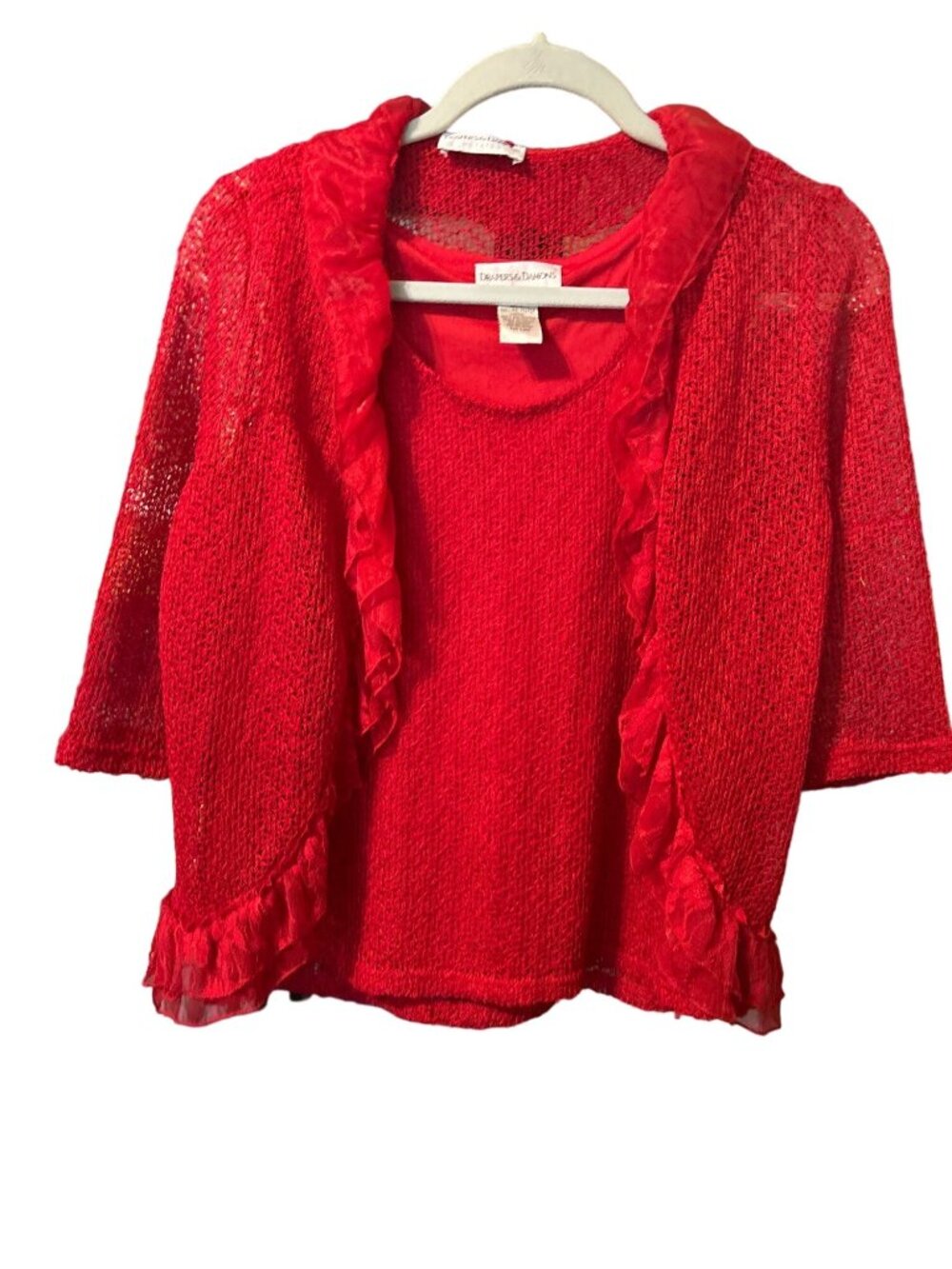 Draper's & Damon's Med PET Two Piece Top Lace Trim Front Jacket Crinkle